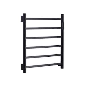 6-Bar Wall Mounted Stainless Steel Electric Plug-In & Hardwire Towel Warmer with Built-in Timer in Matte Black
