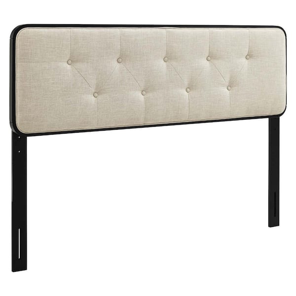 MODWAY Collins Tufted in Black Beige Full Fabric and Wood Headboard