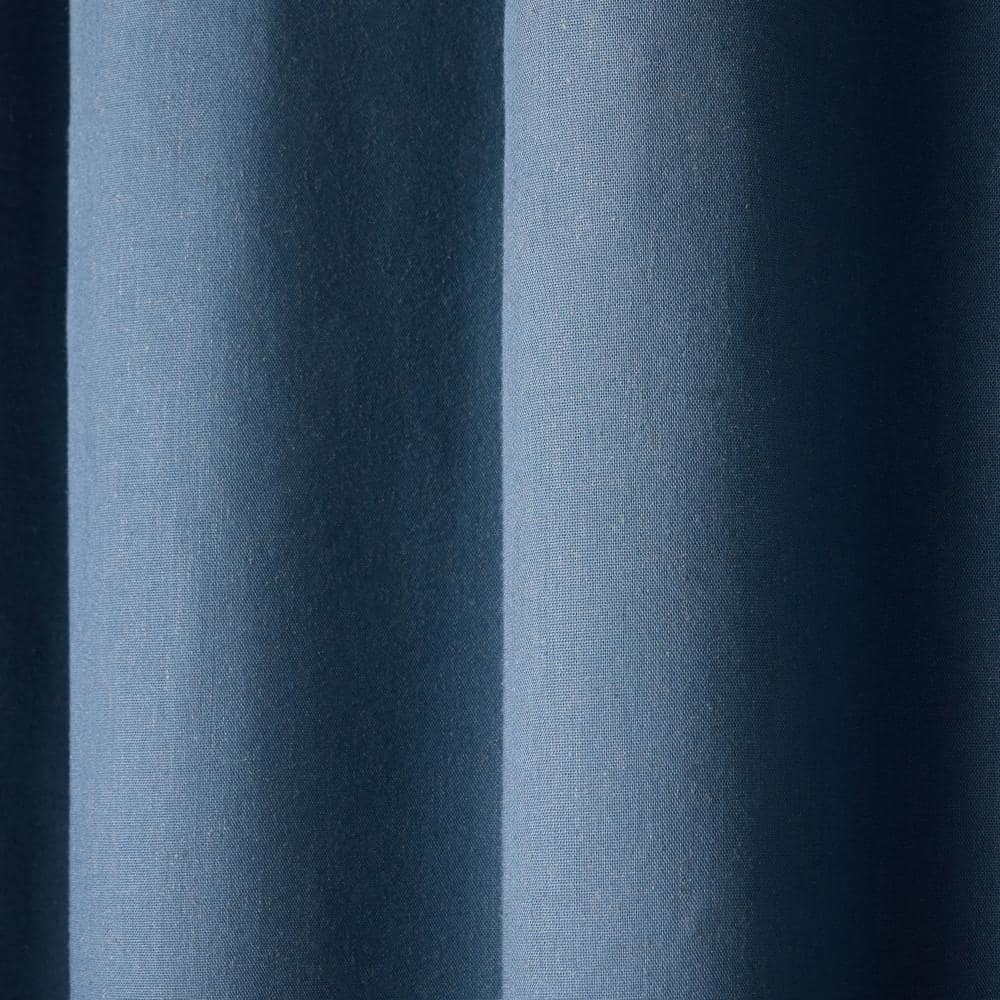 Navy Blue Linen Texture Room Darkening Grommet Curtains, 63"