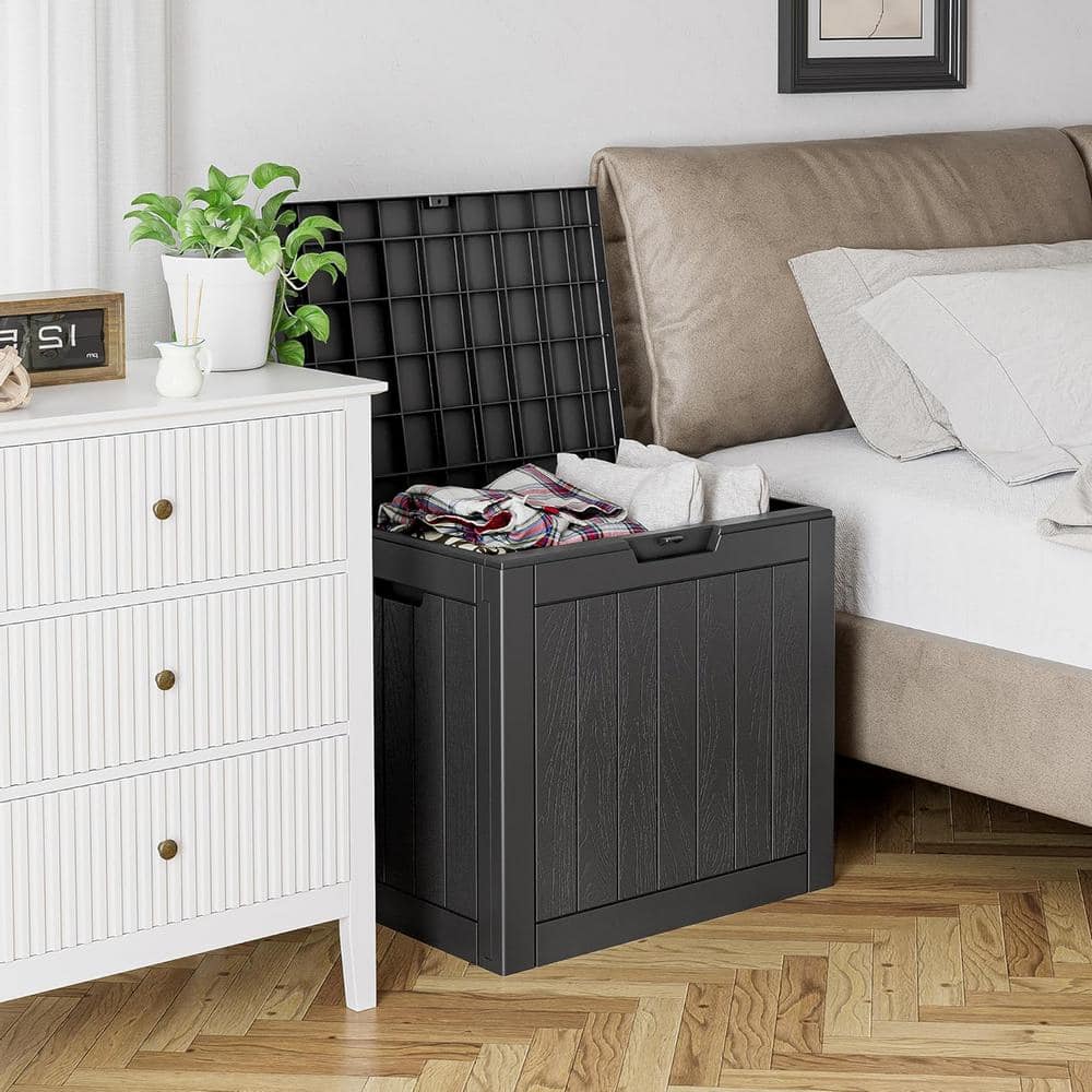 Phantom Gray Lockable Resin Deck Box with Faux Wood Design