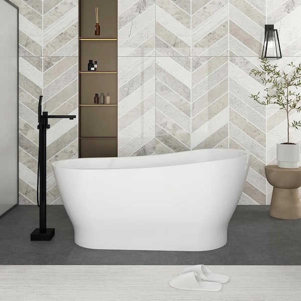Boosicavelly 67 in. x 31 in. Acrylic Freestanding Soaking Bathtub with Reversible Drain in White