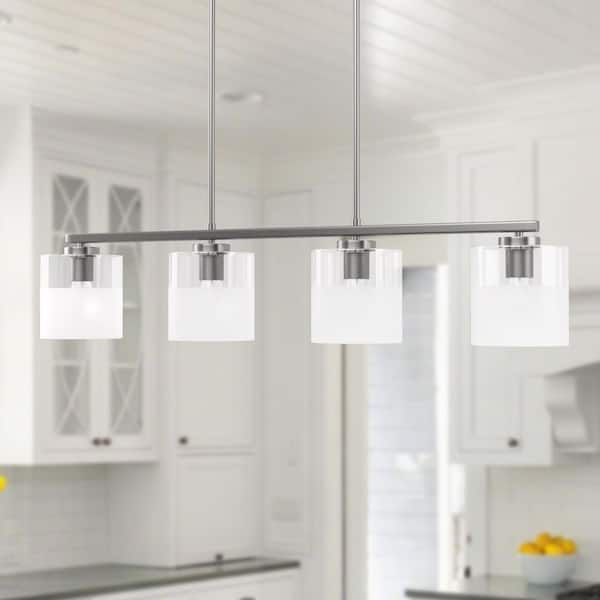 The Modern 4-Light Nickel Chandelier with Frosted Glass Shaped For Kitchen And Dining Room