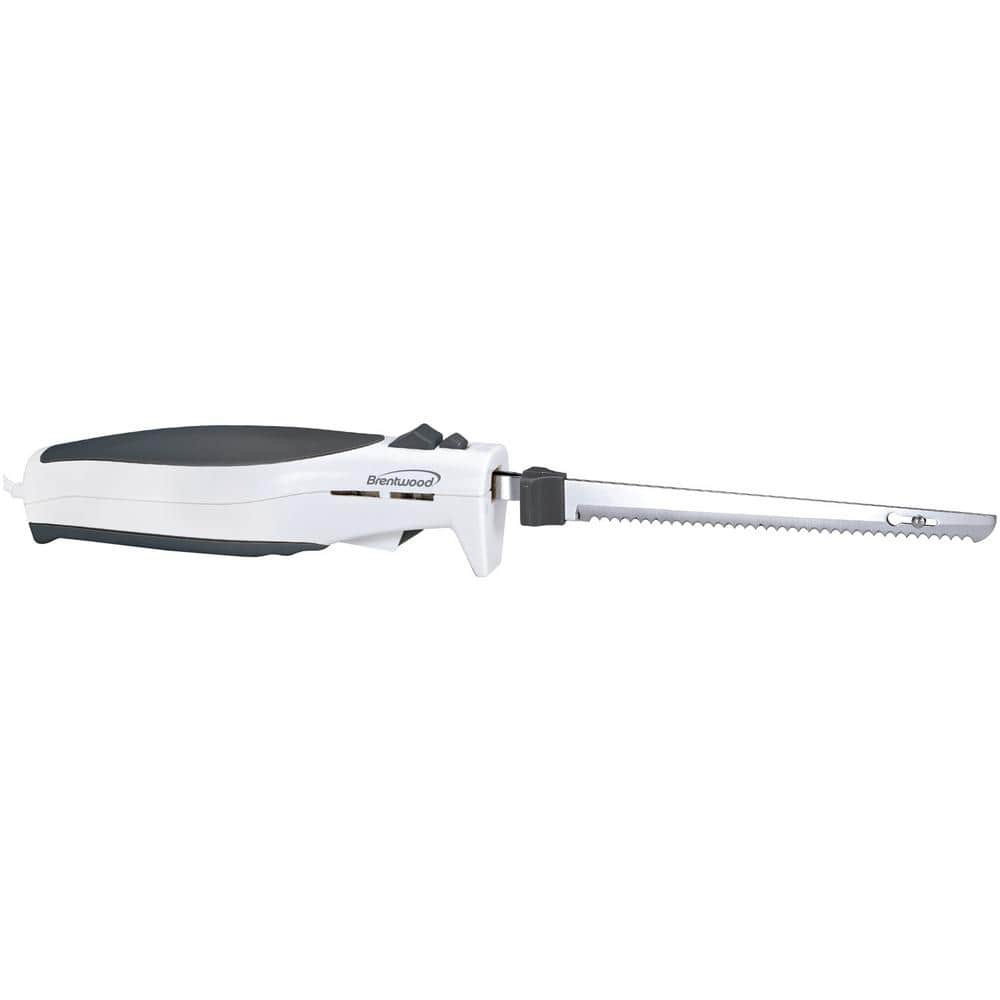 Brentwood 7-Inch White Electric Carving Knife with Stainless Steel Blades