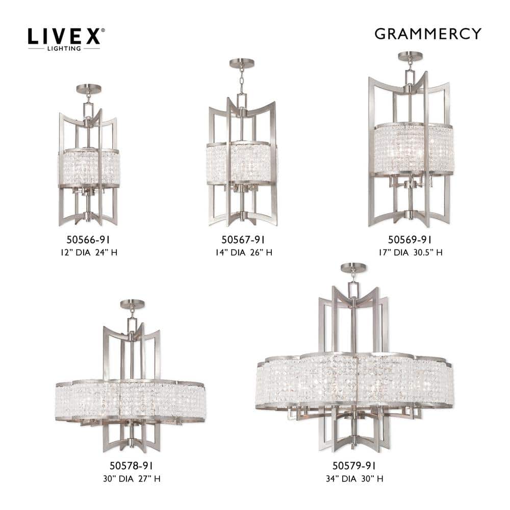Grammercy Brushed Nickel 3-Light Crystal Drum Flush Mount