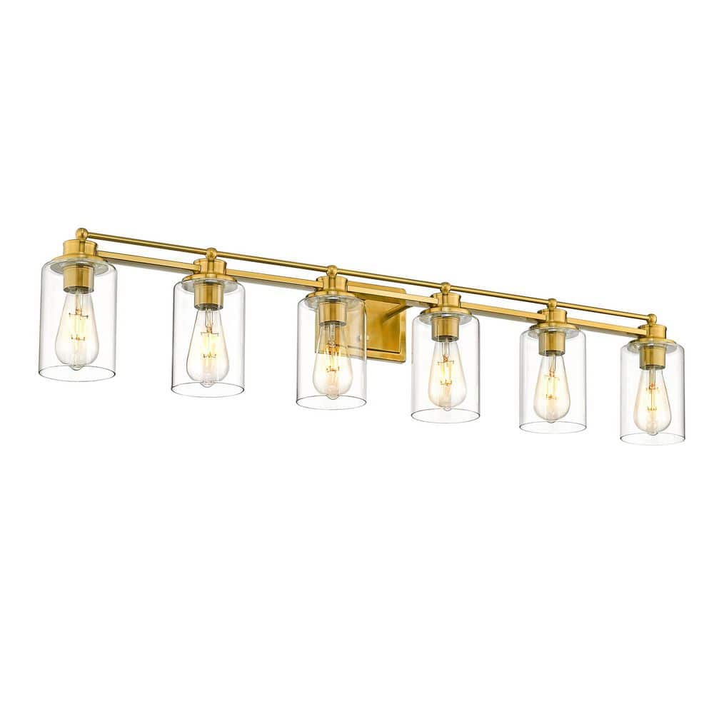 Modern 43.7 in. 6-Light Brushed Brass Bathroom Vanity Light with Clear Glass Shades price history on PriceWatchPro