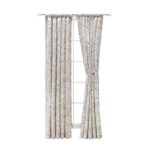 Shannon Natural Paisley Cotton 100 in. W x 63 in. L Rod Pocket Room Darkening Panel Pair Curtains with Ties