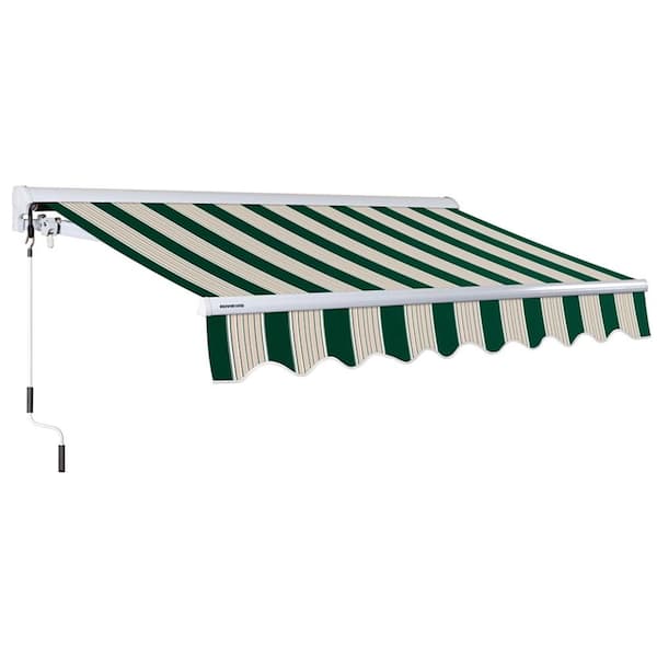 Advaning 10 ft. Luxury Series Semi-Cassette Manual Retractable Patio Awning, Garden Green Beige Stripes (8 ft. Projection)