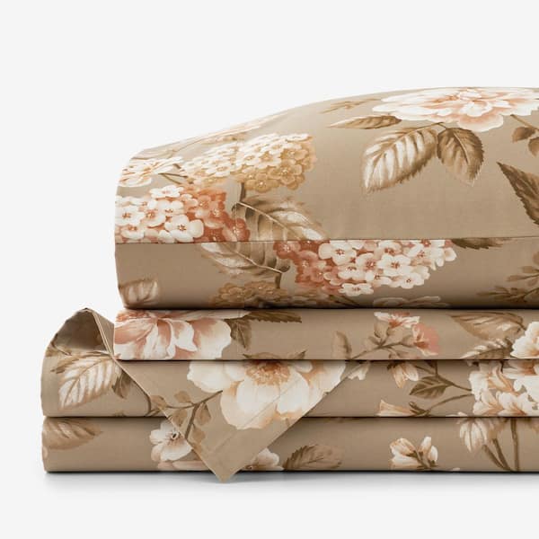 The Company Store Legends Hotel Blooming Flowers Cocoa Brown Wrinkle-Free Sateen Full Sheet Set