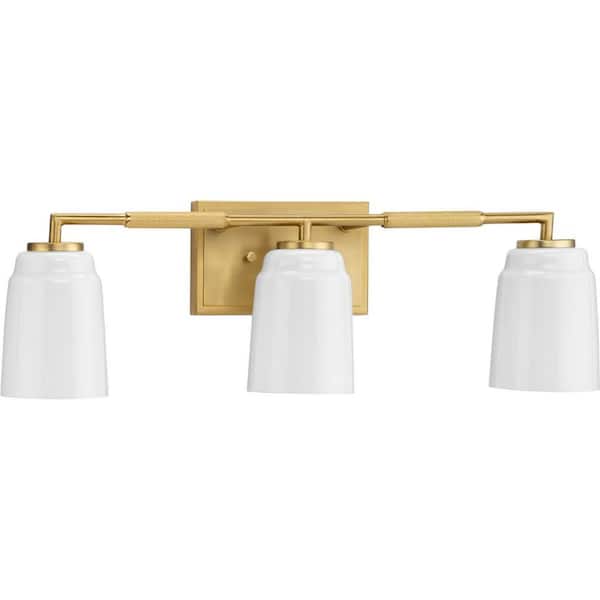 Progress Lighting Spenser Collection 3-Light Brushed Gold Industrial Vanity Light