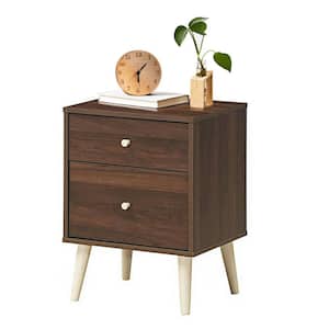24.5 in. H x 16 in. D x 18 in. W Nightstand 2-Drawer Beside End Side Table with Rubber Legs Walnut