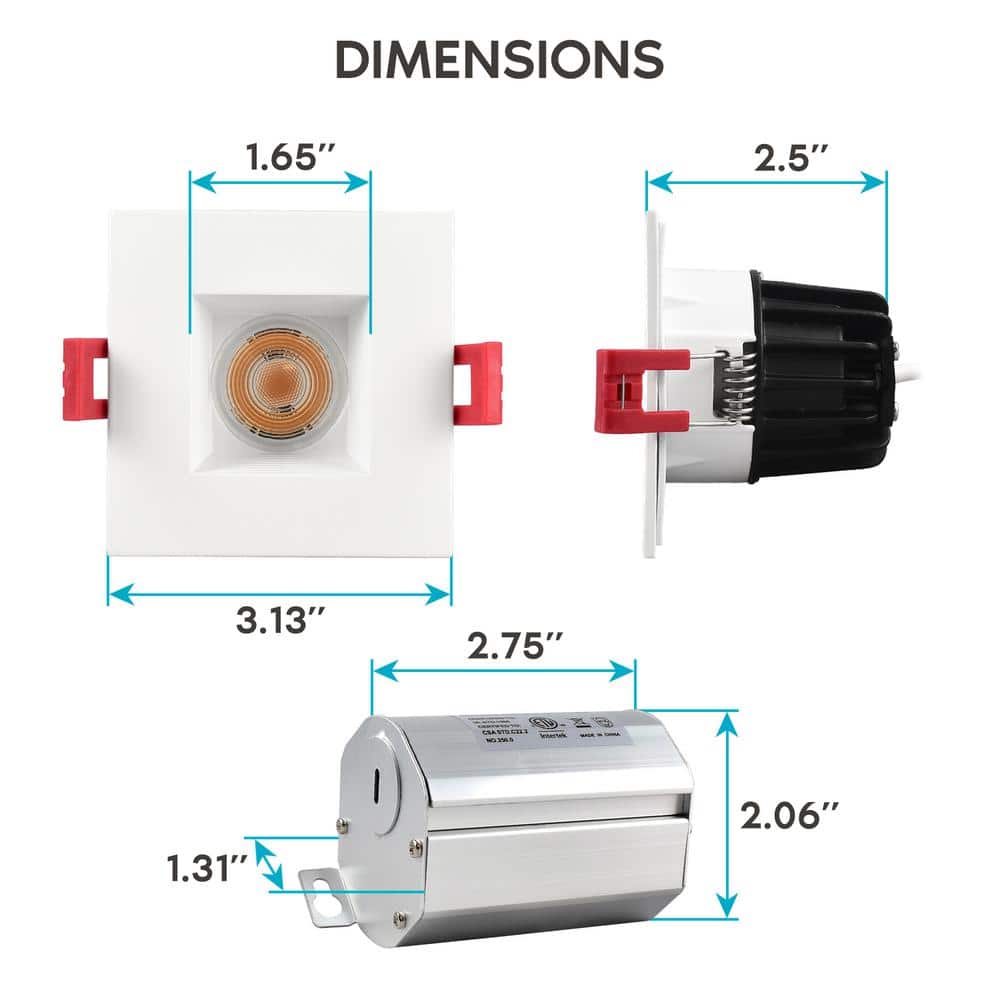 Cool White 2'' Square Dimmable LED Recessed Light Kit, 4-Pack