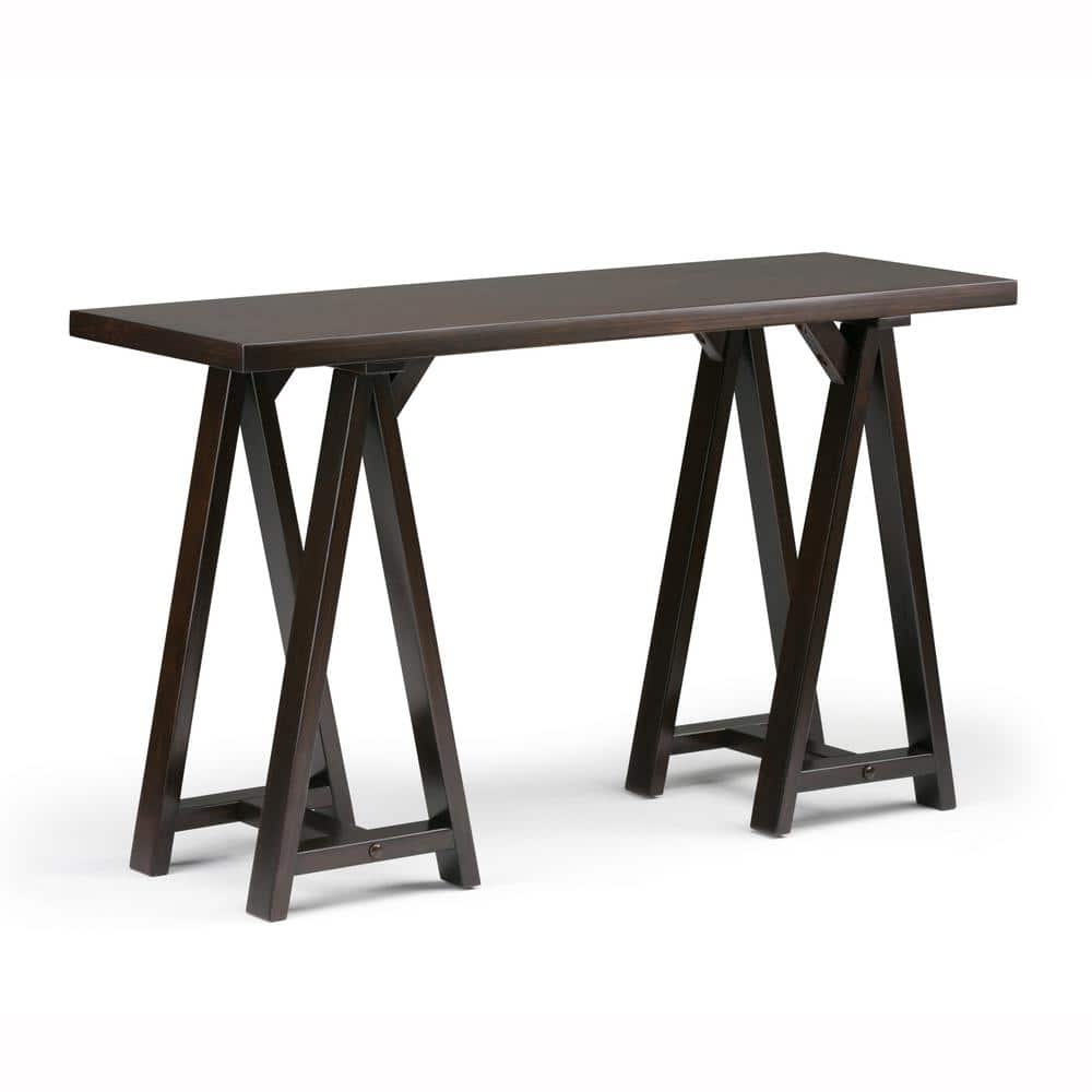 Sawhorse Dark Chestnut Brown Solid Wood Console Table with Storage
