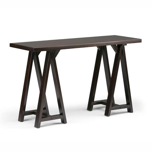 Simpli Home Sawhorse 50 in. Dark Chestnut Brown Standard Rectangle Wood Console Table