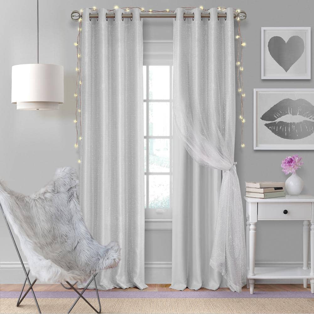 Pearl Gray Faux Silk Blackout Grommet Curtain Panel for Kids