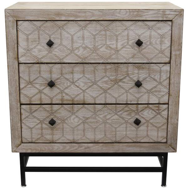 THREE HANDS 34 in. Brown Wood and Metal Cabinet with 3-Drawers