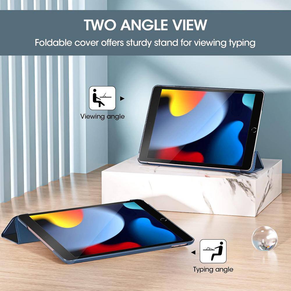 Ultra Slim Lightweight Smart Cover Stand Case with Translucent Frosted Back Protector Fit for iPad 10.2 in. , Navy Blue - Thumbnail 4