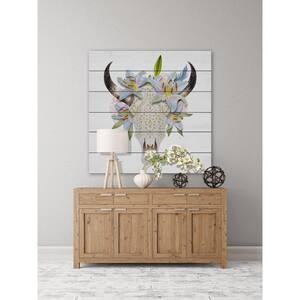 32 in. H x 32 in. W "Floral Crown Skull" by Marmont Hill Printed White Wood Wall Art