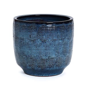 15.75 in. Ocean Blue Round Ceramic Floor Planter