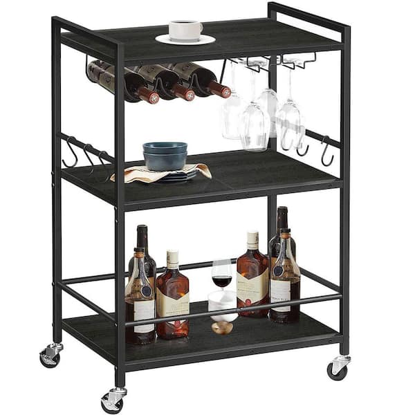 Outdoor Bar Cart Serving Cart, Drink Cart, Mobile Kitchen Shelf with Wine Rack and Glass Holder