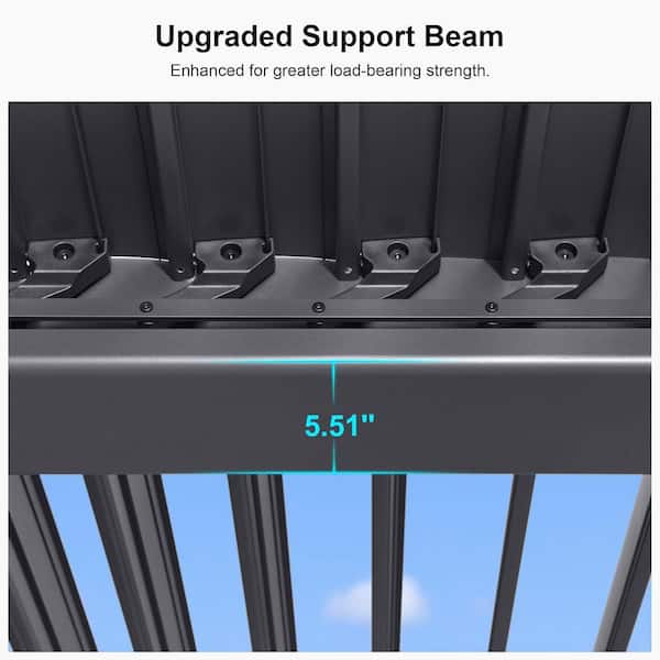13.1 ft. x 29.9 ft. Gray Aluminum Outdoor Louvered Pergola with 4-Individual Adjustable Roofs and In-Built Gutter System
