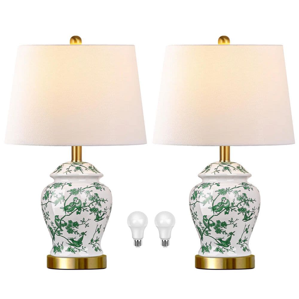22'' Green and White Chinoiserie Ceramic Table Lamp Set of 2, Vintage Traditional Bedside Lamps for Living Room Bedroom price history on PriceWatchPro