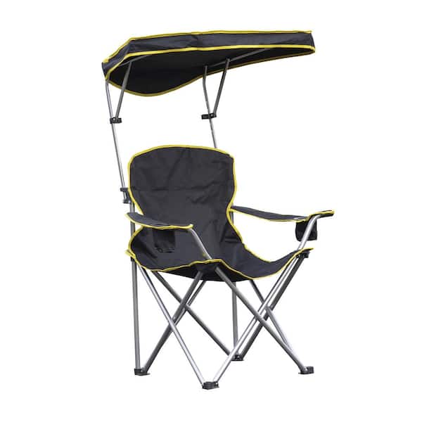 Quik Shade Black Polyester Heavy Duty Extra Wide Folding Camp Chair with Tilt UV Sun Protection Canopy