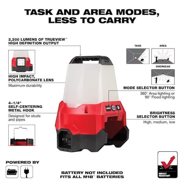 M18 18-Volt 2200 Lumens Cordless Radius LED Compact Site Light with Flood Mode and M18 Compact Inverter