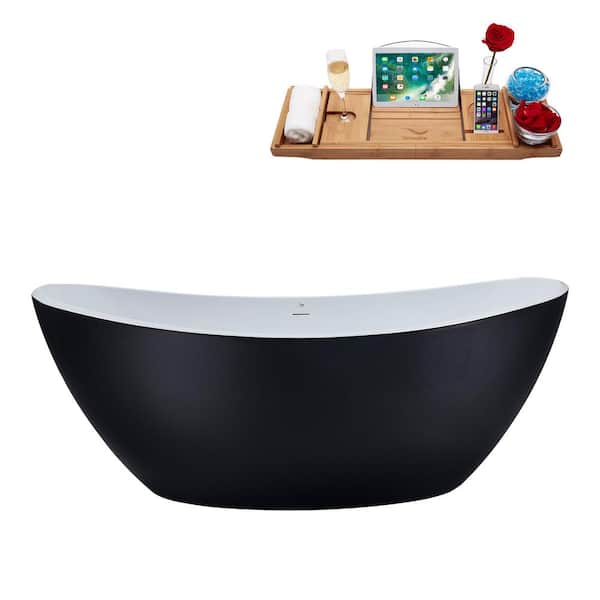 Streamline 75 in. Acrylic Flatbottom Non-Whirlpool Bathtub in Matte Black With Matte Oil Rubbed Bronze Drain