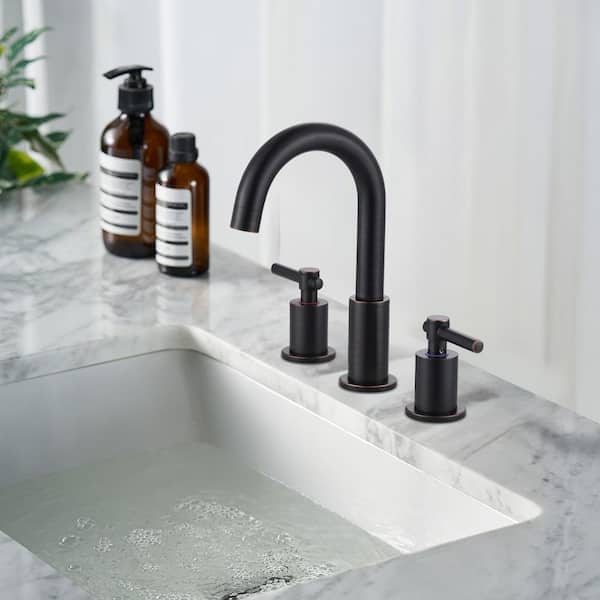 8 in. Widespread 2-Handle High-Arc Spout Bathroom Sink Faucet with Pop-Up Drain in Oil Rubbed Bronze