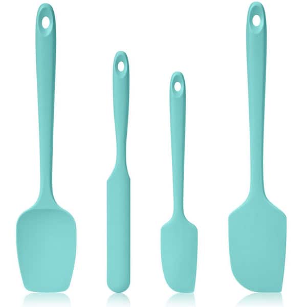 4-Piece High Heat Food Safe Semless Kitchen Silicone Scraper Set for Cooking, Baking, Blue