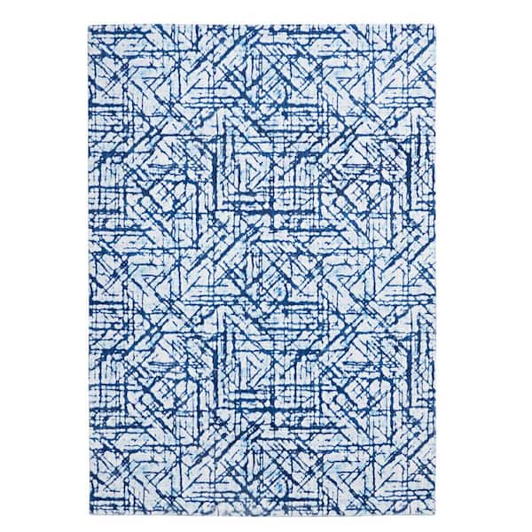 Linon Home Decor Lance Faux Rabbit Bleu & White 8x10 Area rug