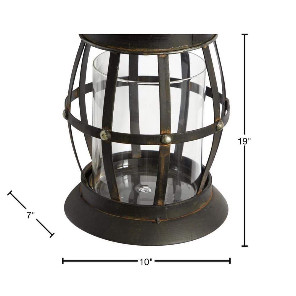 Elegant Brown Bronze Metal Glass Lantern Wall Sconce, 7"W x 19"H