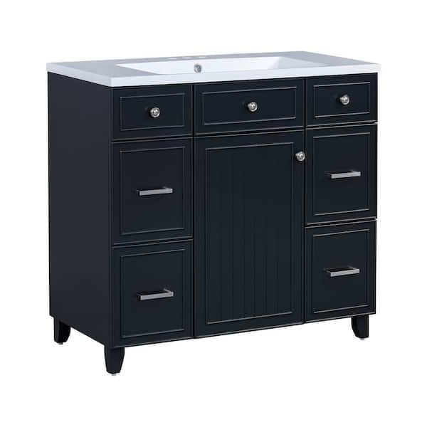 36 in. W x 18 in. D x 34.3 in. H Single Sink Freestanding Black Bath Vanity with White Resin Top