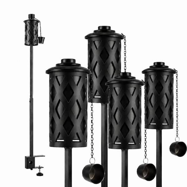Metal Adjustable Garden Torch with Universal Clamp 4-Pack Outdoor Citronella Torches for Porch Fence Yard