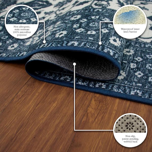 Ramage Blue/Off White Washable Rug 6 ft. x 9 ft. Area Rug