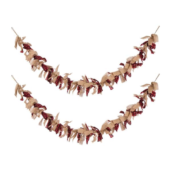 Glitzhome 2-Pack 72 in. Red and Black Plaid Fabric/Linen Garland