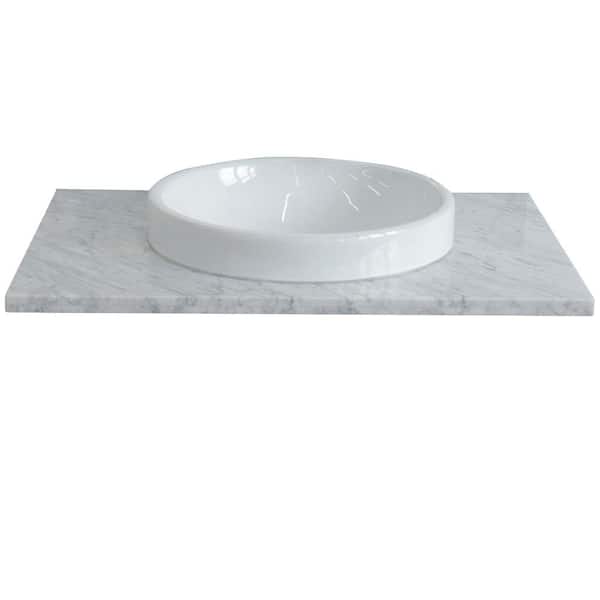 Bellaterra Home Ragusa III 31 in. W x 22 in. D Marble Single Basin Vanity Top in White with White Round Basin