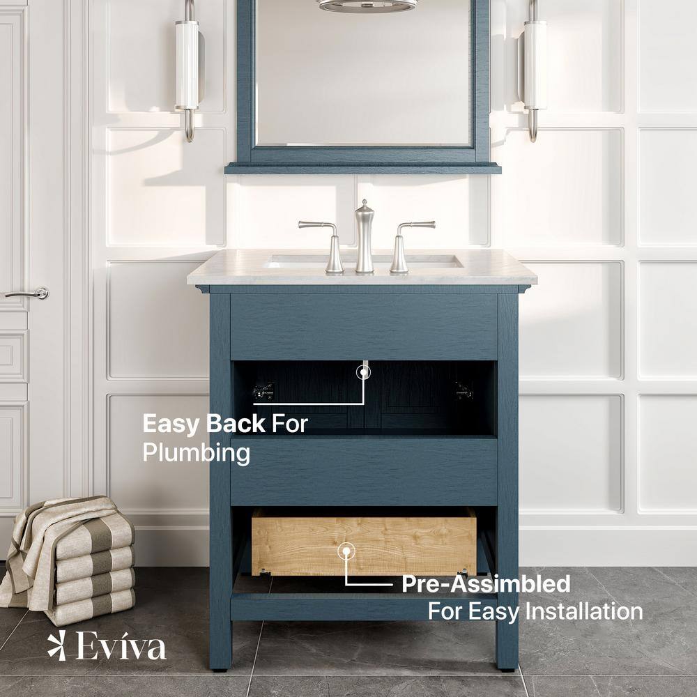 Britney 30" Ash Blue Bathroom Vanity with White Marble Top