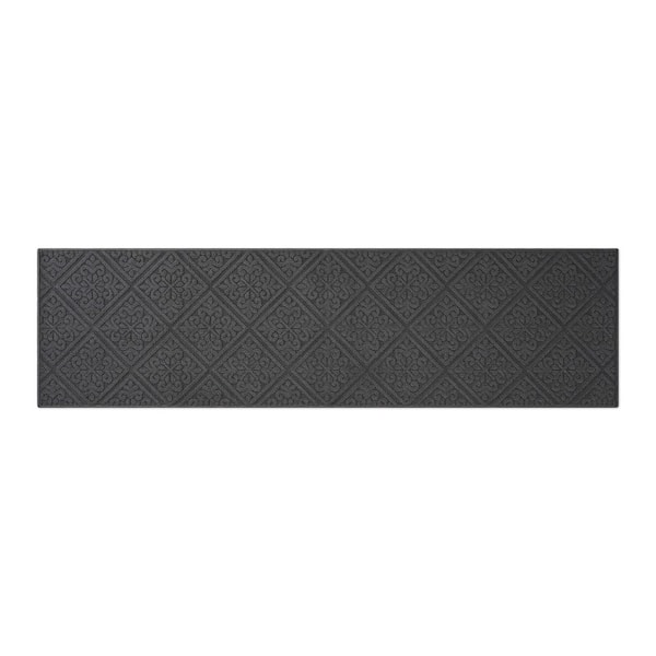 Laura Ashley Austell Solid 2 ft. x 8 ft. Dark Gray Geometric Runner Rug