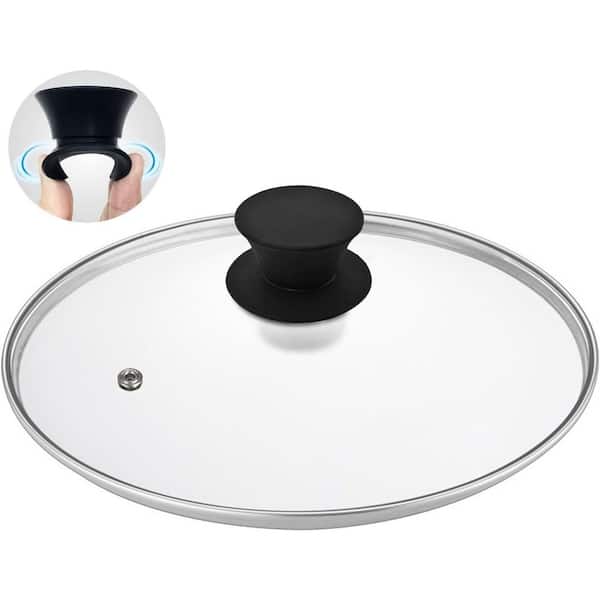 10.25 in. Tempered Glass Lid with Stainless Steel Rim and Heat Resistant Handle, Steam Vent for Pan Cover