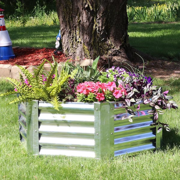 Sunnydaze 40 in. Hexagon Galvanized Steel Raised Garden Bed