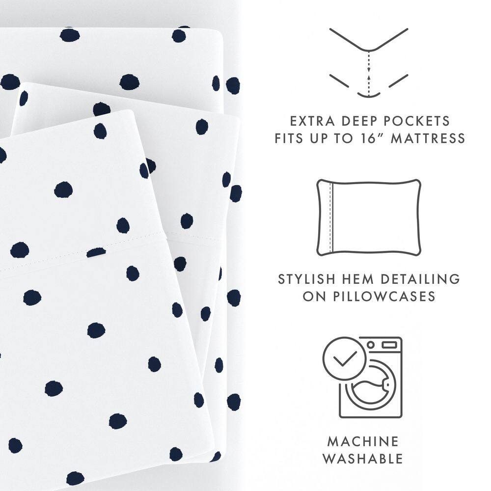 Navy Polka Dot Full Microfiber Sheet Set