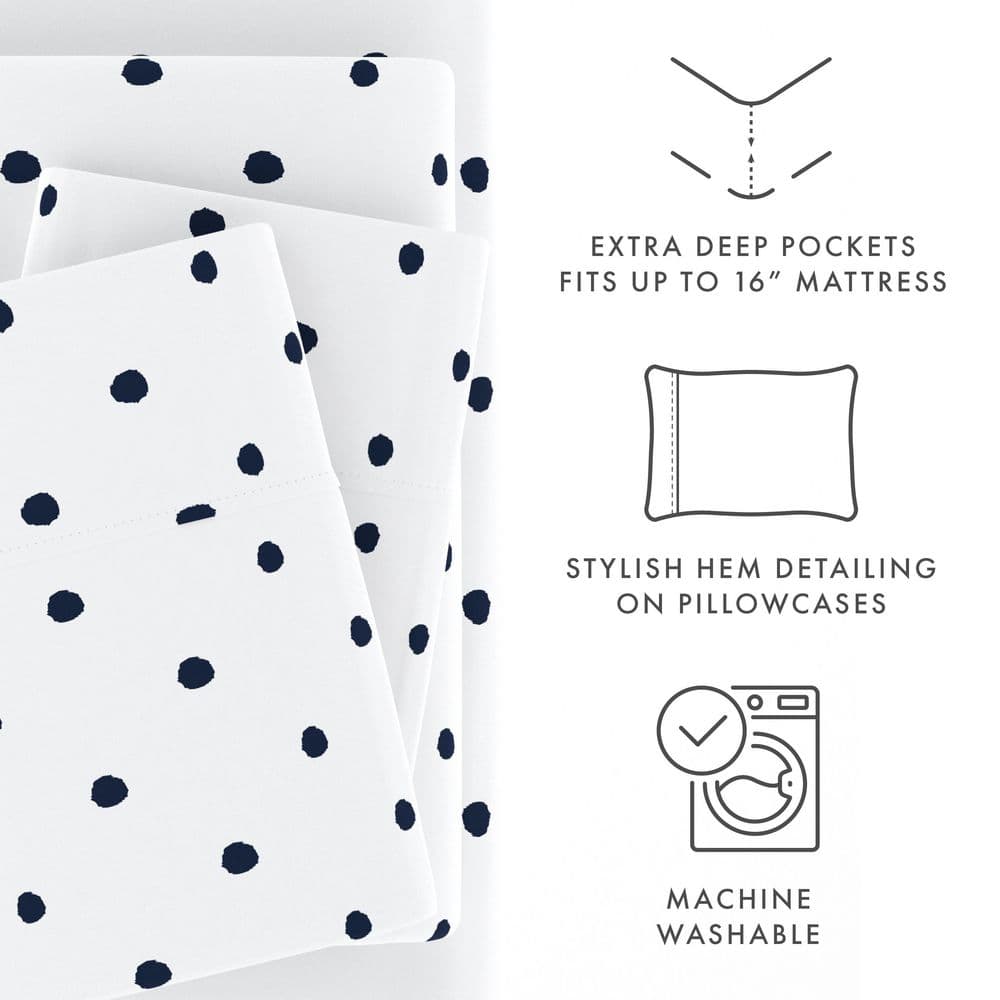 Queen Gray Polka Dot Microfiber Deep Pocket Sheet Set