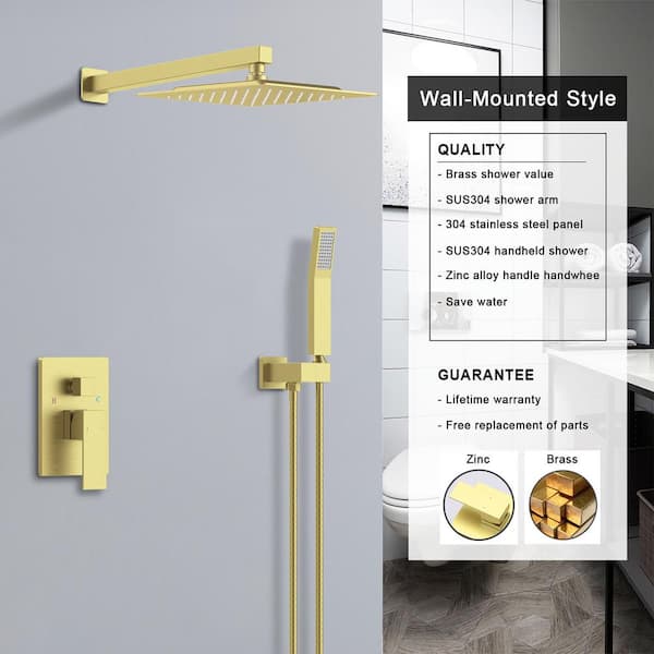 Staykiwi Single Handle 1 -Spray Shower Faucet 1.8 GPM with Pressure Balance Anti Scald in. Brushed Gold