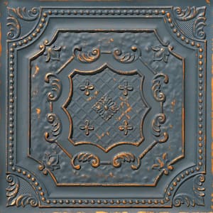 Elizabethan Shield Graphite Gold 2 ft. x 2 ft. PVC Glue Up or Lay in Faux Tin Ceiling Tile (300 sq. ft./Case)