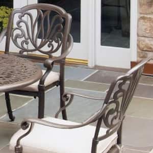 Capri Taupe Tan Brown 48 in. 5-Piece Cast Aluminum Round Outdoor Dining Set with Natural Tan Cushions