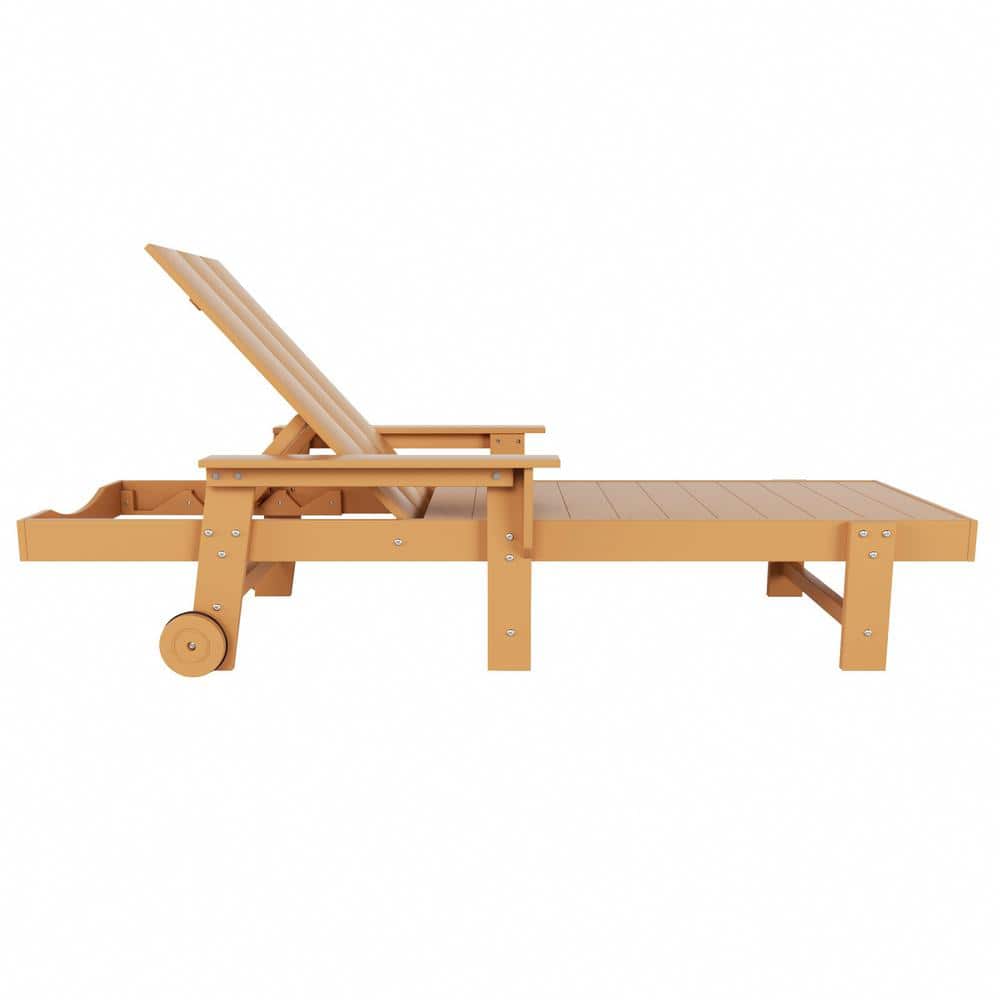 Teak Poly Reclining All Weather Chaise Lounge with Arms and Wheels