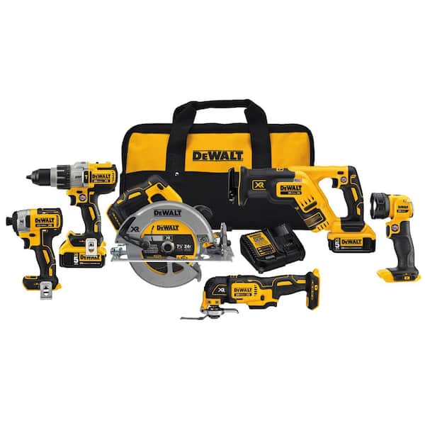 DEWALT 20V MAX Cordless 6 Tool Combo Kit with (2) 20V 5.0Ah Batteries and Charger