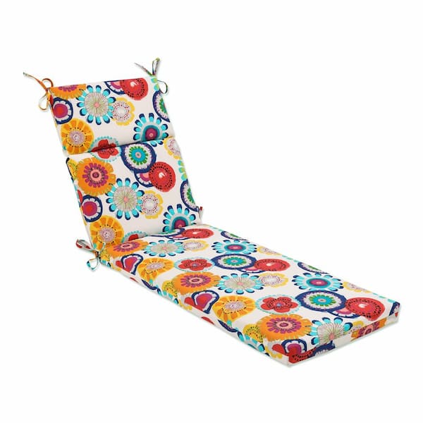 Pillow Perfect Floral 21 x 28.5 Outdoor Chaise Lounge Cushion in Blue/Ivory Crosby
