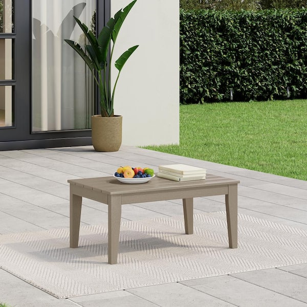 Laguna Outdoor Patio Weather Resistant Poly Plastic Rectangle Coffee Table in Weathered Wood